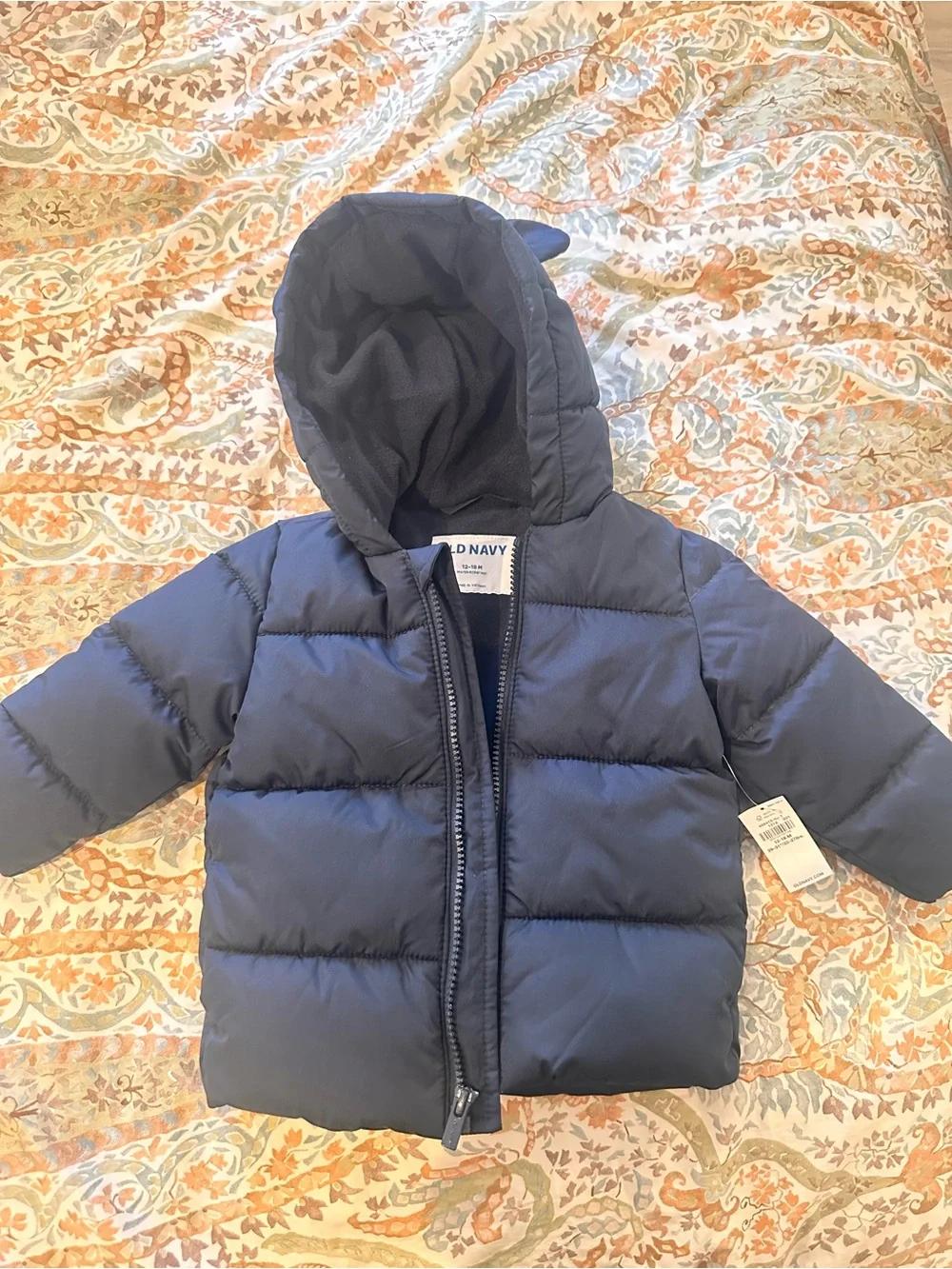 Old Navy Toddler Navy Puffer Jacket with Hooded Zip Front